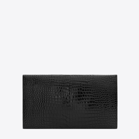 BNIB! SAINT LAURENT YSL Crocodile Embossed Calfskin Uptown Monogram Clutch Black - Picture 8 of 15